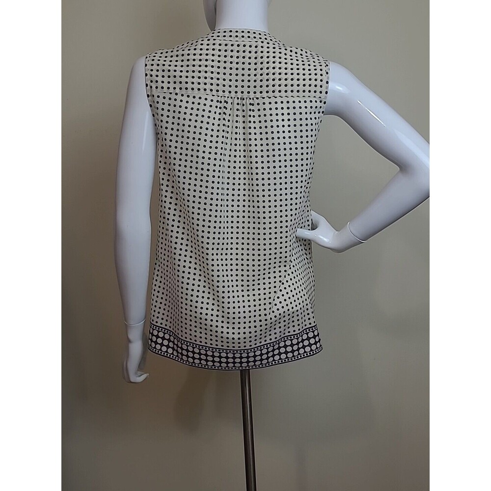 J Crew Cream Black Polka Dot Semi Sheer Sleeveless Blouse 1/4 Button Up Size 4 - Picture 4 of 9